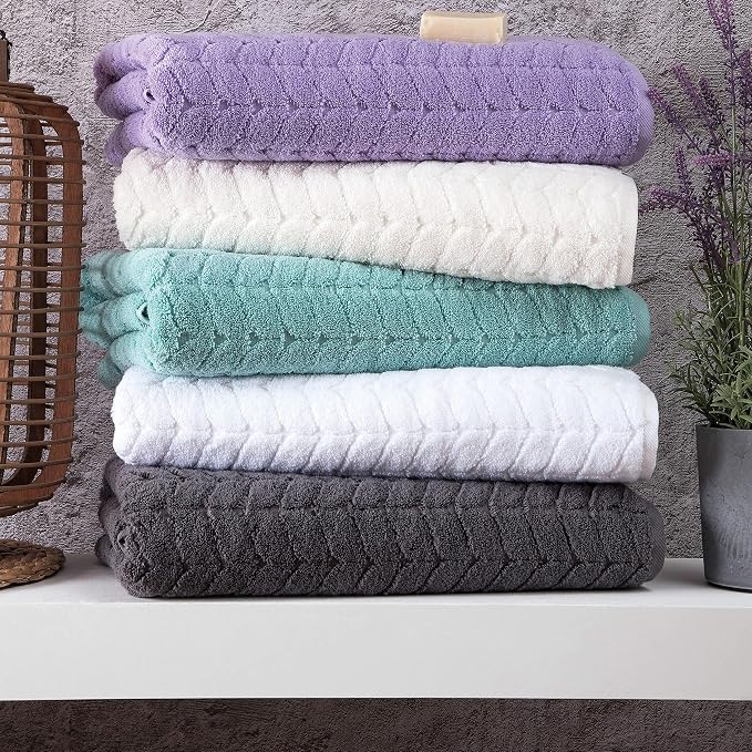 BAGNO MILANO Turkish Cotton Bath Towels, Hand Towels - Soft Plush Jacquard Collection Luxury Towels Set (Aqua Green, Towel Set of 3)
