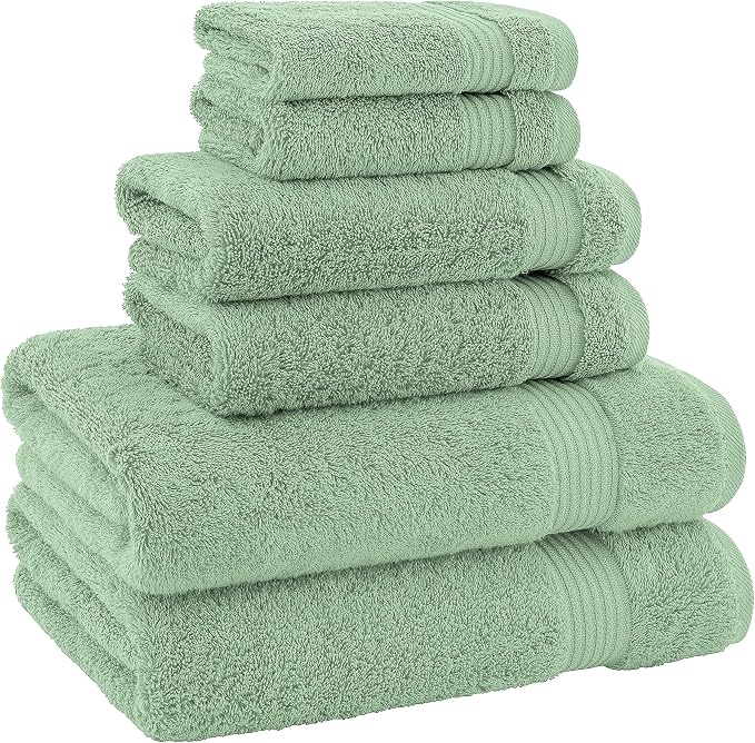 American Bath Towels 100% Cotton 6 Piece Turkish Towel Set, Ultra Soft Absorbent Bathroom Towels, 2 Bath Towel 2 Hand Towels 2 Washcloths, Sage Green