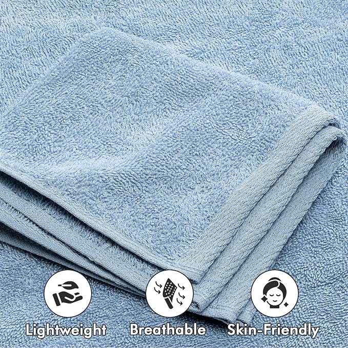 Bath Towels Set of 8 – 100% Ring Spun Cotton (Sky Blue) Bathroom Towel Set Bale Includes 2 Bath, 2 Hand, 4 Face Towels – 550 GSM Soft, Absorbent & Quick Dry Towel for Bathroom, Spa, Kitchen, Hotel Use