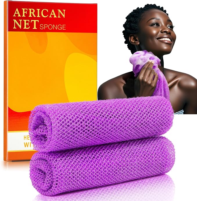 African Net Sponge Set (2 Pieces) - Exfoliating Scrubber for Face/Body, Travel Portable, Long-Lasting, Gentle Exfoliation for Men & Women(Purple,Purple)