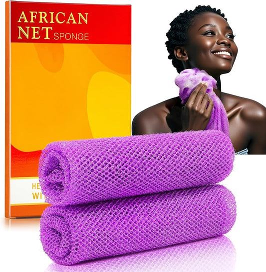 African Net Sponge Set (2 Pieces) - Exfoliating Scrubber for Face/Body, Travel Portable, Long-Lasting, Gentle Exfoliation for Men & Women(Purple,Purple)