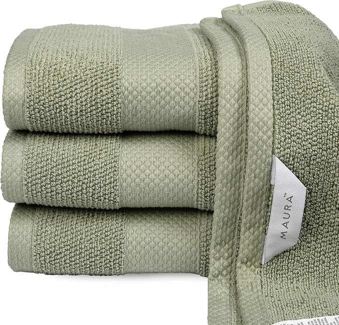MAURA Premium Washcloths Set 100% Cotton. 4 Piece Ultra Absorbent Quick Dry Soft Terry Wash Clothes for Bathroom, Hotel and Spa Quality, Sage Green