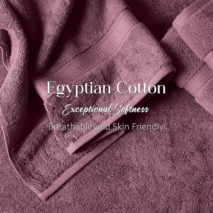 SUPERIOR Egyptian Cotton Ultra Plush & Absorbent, 6 Piece Set, Plum | Quick Dry, Soft Luxury Towel Set, Bath Essentials, Guest Bath, Spa, 2 Bath, 2 Hand, 2 Face Towels, Madeline Towels