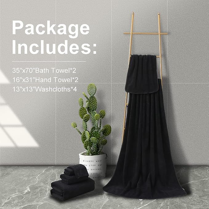 Smuge Ultra Soft 8 Piece Textured Bath Towel Set for Bathroom Shower Pool, Kitchen, Quick Dry, Lightweight Highly Absorbent - 2 Oversized Bath Towel Sheets, 2 Hand Towels, 4 Washcloths - Black