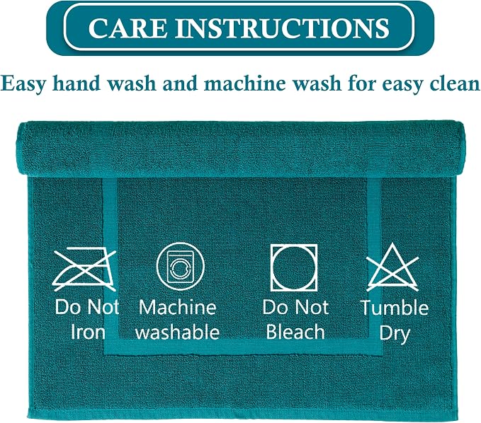 HILLFAIR-900 GSM-100% Ringspun Cotton Floor Towels mat- Hotel-Spa Tub-Shower Bathroom Floor mat Towels- 21 x 34 Inch - Terry Cotton Bath Mats, Machine Washable, Absorbent- 2 Peice Towel Set- Teal