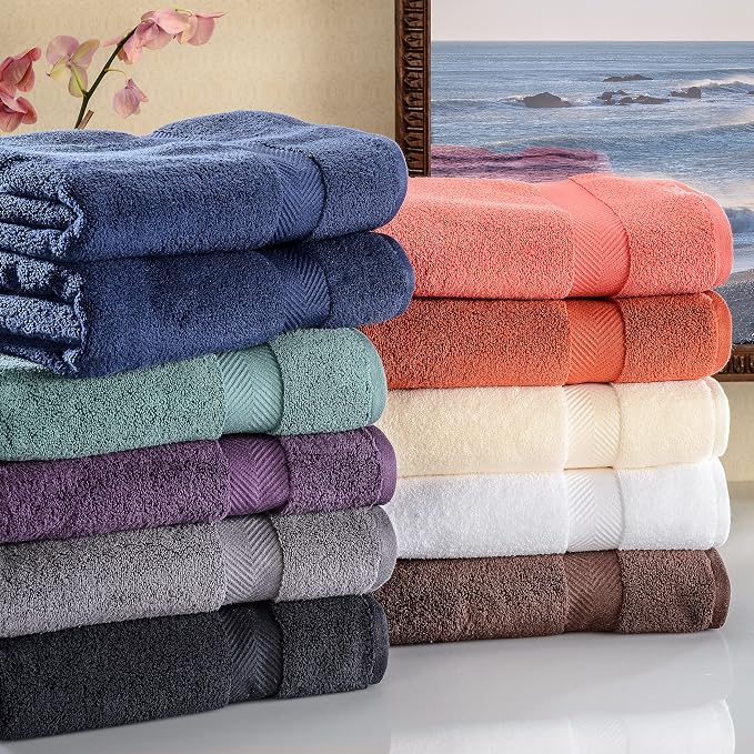 Superior Zero Twist 100% Cotton Bath Towels, Super Soft, Fluffy and Absorbent, Premium Quality Oversized Bath Towel Set of 2, Black