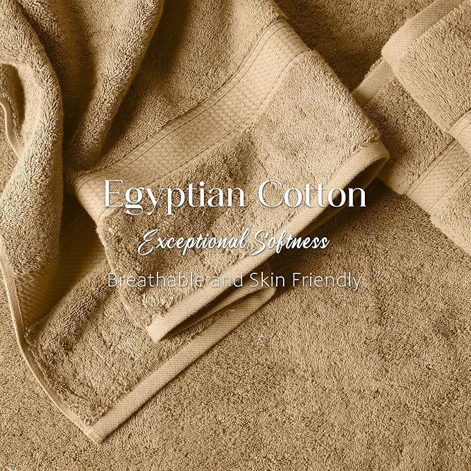 SUPERIOR Egyptian Cotton Ultra Plush & Absorbent, 6 Piece Set, Toast | Quick Dry, Soft Luxury Towel Set, Bath Essentials, Guest Bath, Spa, 2 Bath, 2 Hand, 2 Face Towels, Madeline Towels