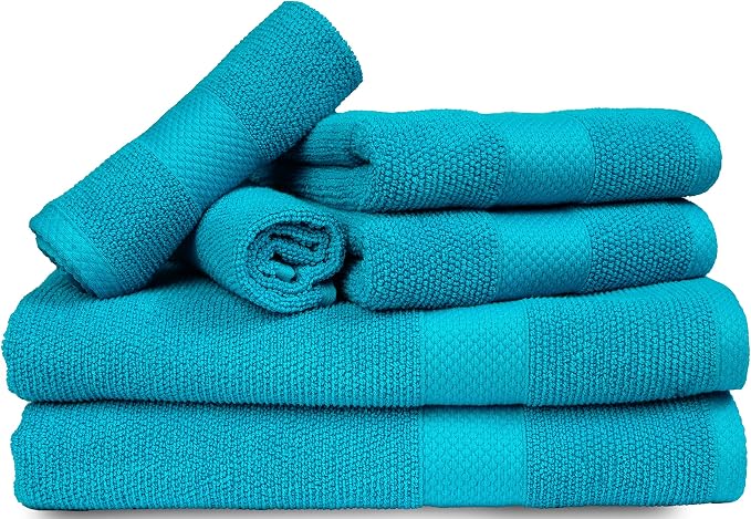 MAURA Premium Bath Towel Set 100% Cotton. 6 Piece Ultra Absorbent Quick Dry Soft Terry Bath Towels for Bathroom, Hotel and Spa Quality, Turquoise