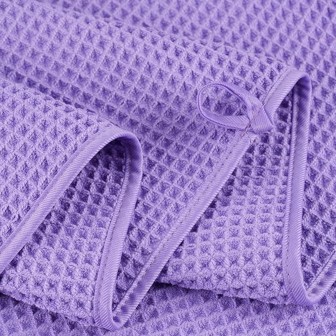 POLYTE 430 GSM Microfiber Oversize Quick Dry Lint Free Bath Towel, 60 x 30 in, 4 Pack (Waffle Weave)