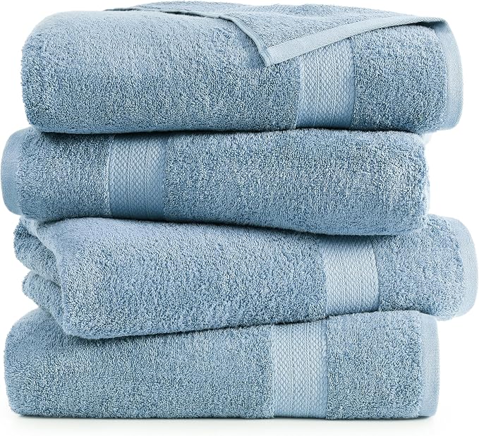 LANE LINEN 100% Ring Spun Cotton Bath Sheets (35''x66) - 4 Pcs - Ultra Soft, Pre Shrunk & Durable Luxury Extra Large Bathroom Towel Sets - Multipurpose, Hotel Quailty Oversized Towels - Cerulean Blue