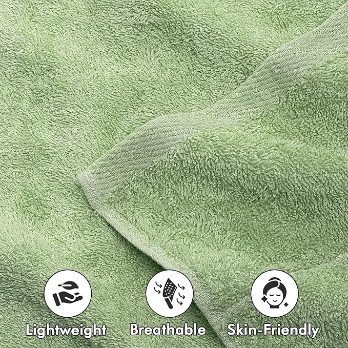 100% Ring Spun Cotton Hand Towels for Bathroom – 550 GSM Soft & Absorbent Towel Set– Pack of 6 Small Towel (34x20in) – Quick Dry Luxury Cotton Hand Towels – Light Green