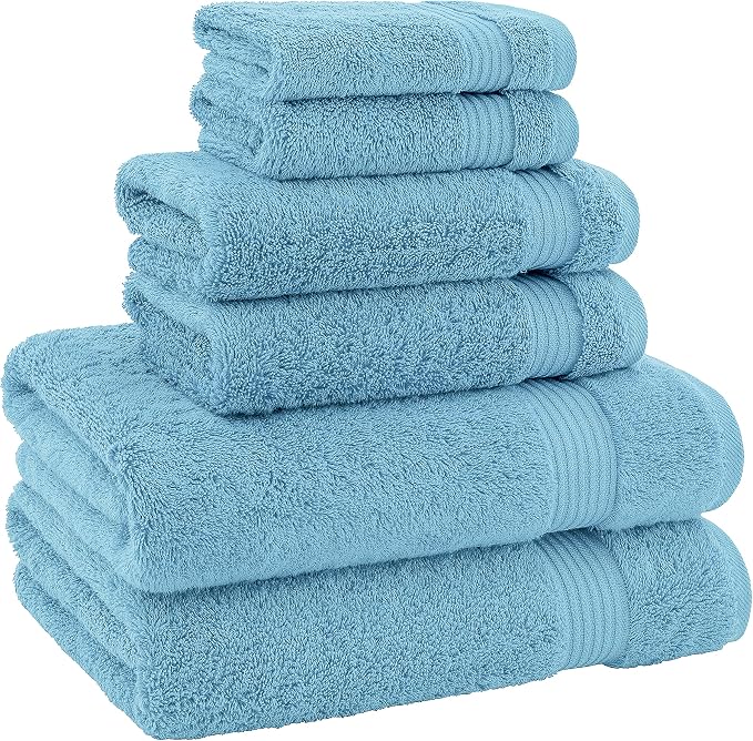American Bath Towels 100% Cotton 6 Piece Turkish Towel Set, Ultra Soft Absorbent Bathroom Towels, 2 Bath Towel 2 Hand Towels 2 Washcloths, Baby Blue