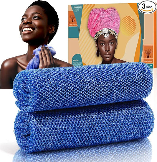 2 Pieces African Net Sponge – Effective Deep Cleansing and Exfoliating Mesh for Glowing Skin – Stretchable, Quick-Dry Exfoliating Bath Sponge (Blue)