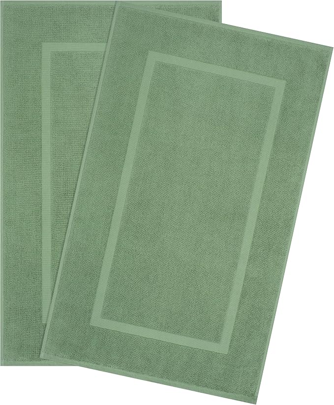 Cotton Paradise 100% Cotton Turkish Bathmat Set, Soft Absorbent Quick Dry, 2 Piece 20x34 Bathmat Floor Set, Sage Green