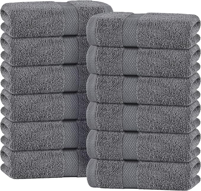 White Classic Wealuxe Grey Hand Towels for Bathroom 12 Pack, Cotton Hand Towel Bulk for Gym, Spa and Salon, Soft Extra Absorbent Quick Dry 16x27 Inch