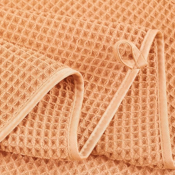 POLYTE 430 GSM Microfiber Quick Dry Lint Free Oversize Bath Towel Set, 6 Piece (Waffle Weave)