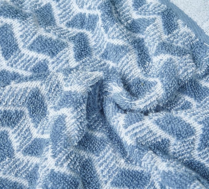 Nautica - Bath Towel Set, Cotton Bath, Hand & Washcloths, Plush, Absorbent & Quick-Dry, Chevron Print, Americana Decor, Set of 6, Zane Blue