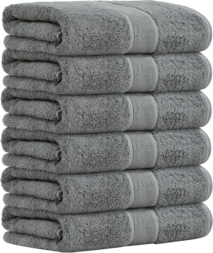 Aibaser Viscose from Bamboo and Cotton Bath Towels Set of 6-27x54 Inch Ultra Soft, Highly Absorbent Large Shower Towels for Bathroom, Spa & Gym (6 Piece Set) (Grey)