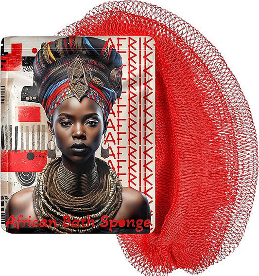 African Net Sponge, Premium Authentic Exfoliating Body Scrubber, Extra Long Stretch Bath Sponge for Shower, Deep Exfoliating Washcloth for Smooth Skin, 1 Pack (Red)