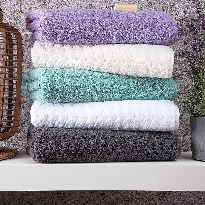 BAGNO MILANO Turkish Cotton Bath Towels, Hand Towels - Soft Plush Jacquard Collection Luxury Towels Set (Lilac, Bath Sheet 35x70)