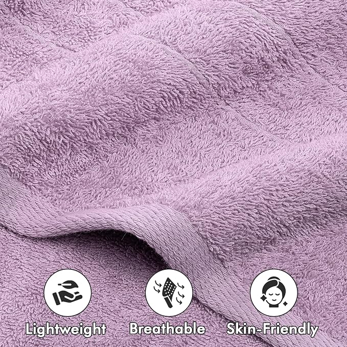 Bath Towels Set of 4 – 100% Ring Spun Cotton Lilac Extra Large Towels for Bathroom, Spa Use (55x28 in) – 550 GSM Super Soft and Quick Dry Large Bath Sheets for Adults