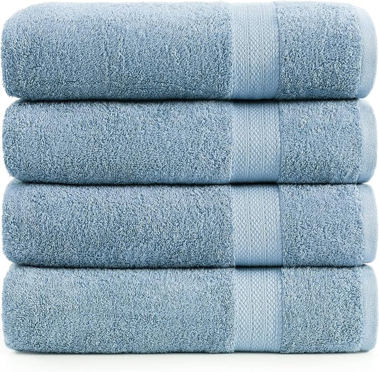 LANE LINEN 100% Ring Spun Cotton 4 Pack Bath Towels (28"x54") - Home Essentials Bathroom Towels Set - Quick Dry, Super Soft & Absorbent Bath Towels - Machine Wash in Cold Water - Cerulean Blue