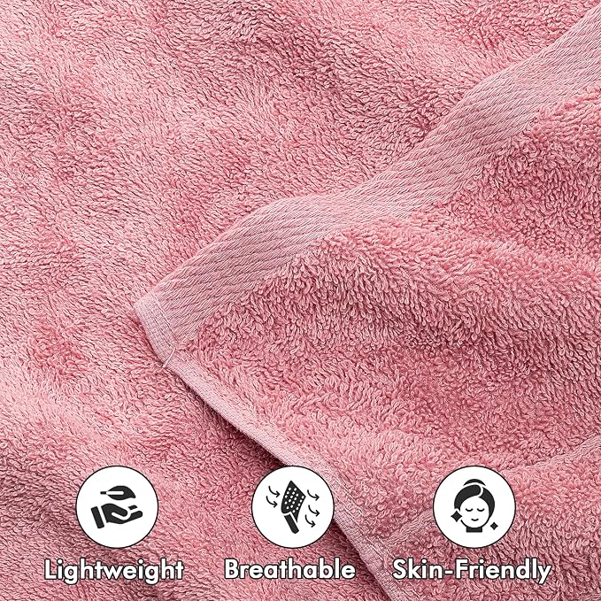 100% Ring Spun Cotton Hand Towels for Bathroom – 550 GSM Soft & Absorbent Towel Set– Pack of 6 Small Towel (34x20in) – Quick Dry Luxury Cotton Hand Towels – Baby Pink