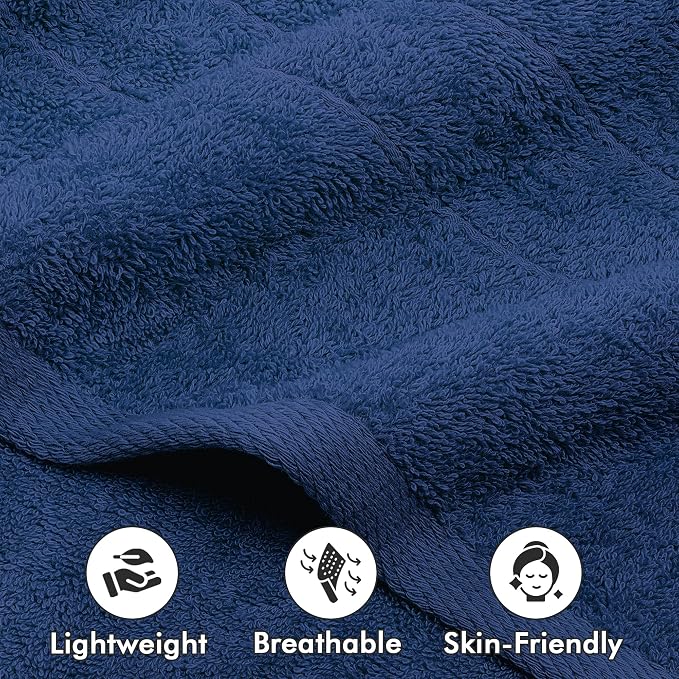 Bath Towels Set of 4 – 100% Ring Spun Cotton Royal Blue Extra Large Towels for Bathroom, Spa Use (55x28 in) – 550 GSM Super Soft and Quick Dry Large Bath Sheets for Adults