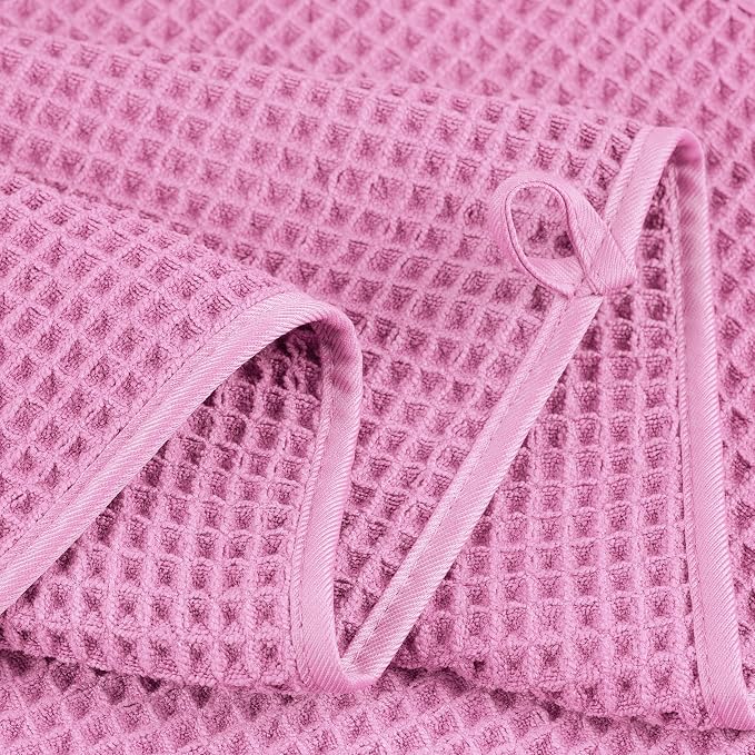 POLYTE 430 GSM Microfiber Quick Dry Lint Free Oversize Bath Towel Set, 6 Piece (Waffle Weave)