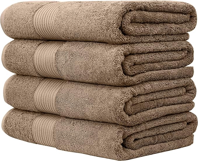 Luxury Oversized Bath Towels | 650 GSM, 34" x 56" | Hotel Quality, Soft & Highly Absorbent | Quick Dry, Thick, Combed Cotton Bathroom Towels | Mocha - 4 Pack