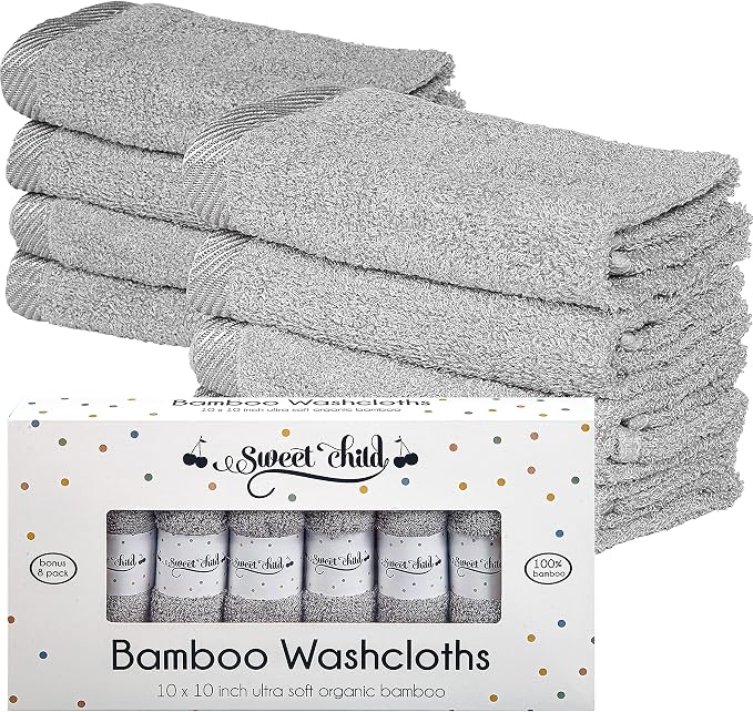 Sweet Child 8-Pack Baby Washcloths -Super Soft Rayon Washcloth, Baby Wash Cloths for Newborn,Infants and Kids, Bath Baby Towels, Body and Face Towel, Face Cloths for Washing Face