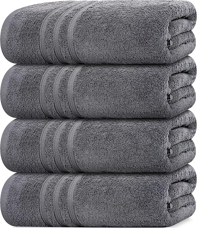 Tens Towels Pack of 4 Soft Bath Towels, 100% Cotton, 27 x 54 Inches, Lightweight & Quick-Dry, Ideal for Daily Bathroom Use, Practical & Comfortable, Dark Grey
