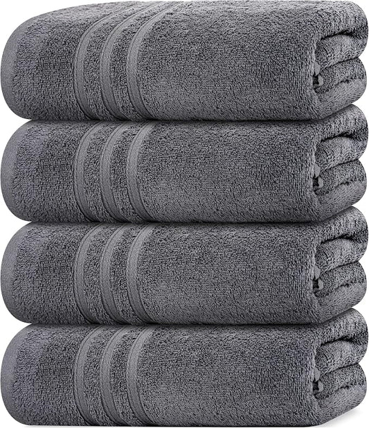 Tens Towels Pack of 4 Soft Bath Towels, 100% Cotton, 27 x 54 Inches, Lightweight & Quick-Dry, Ideal for Daily Bathroom Use, Practical & Comfortable, Dark Grey