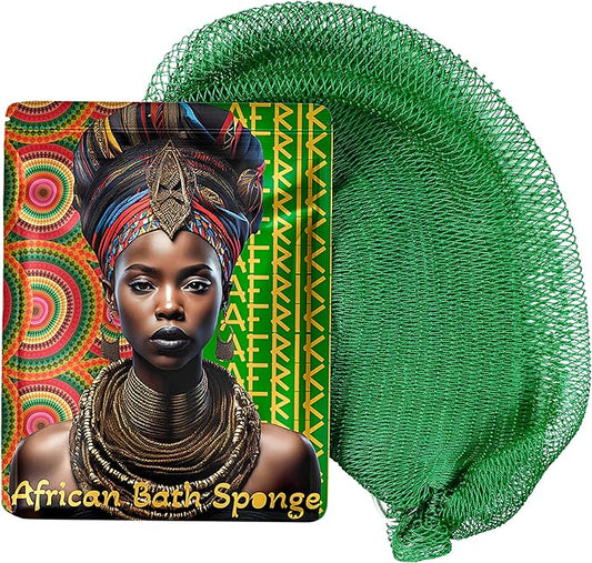 African Net Sponge, Premium Authentic Exfoliating Body Scrubber, Extra Long Stretch Bath Sponge for Shower, Deep Exfoliating Washcloth for Smooth Skin, 1 Pack (Emerald Green)