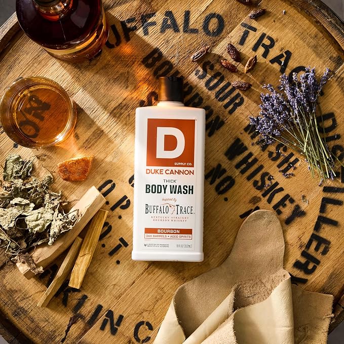 Duke Cannon Supply Co. Thick High Viscosity Body Wash - 3X Thicker, Cleansing Shower and Bath Gel, Mineral-Enriched Body Wash for Men - Big American Bourbon - Mens Body Scrub - Bourbon (18 oz)
