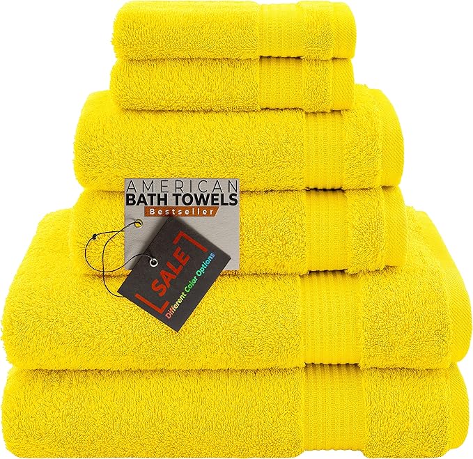 American Bath Towels 100% Cotton 6 Piece Turkish Towel Set, Ultra Soft Absorbent Bathroom Towels, 2 Bath Towel 2 Hand Towels 2 Washcloths, Yellow