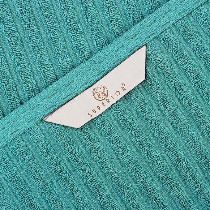 Superior 3 Piece Cotton Towel Set, Includes 1 Bath Towel, 1 Hand Towel, 1 Face Towel/Washcloth, Daily Use for Bathroom, Guest Bath, Quick Dry, Ribbed, Absorbent, Essentials, Soho Collection, Turquoise