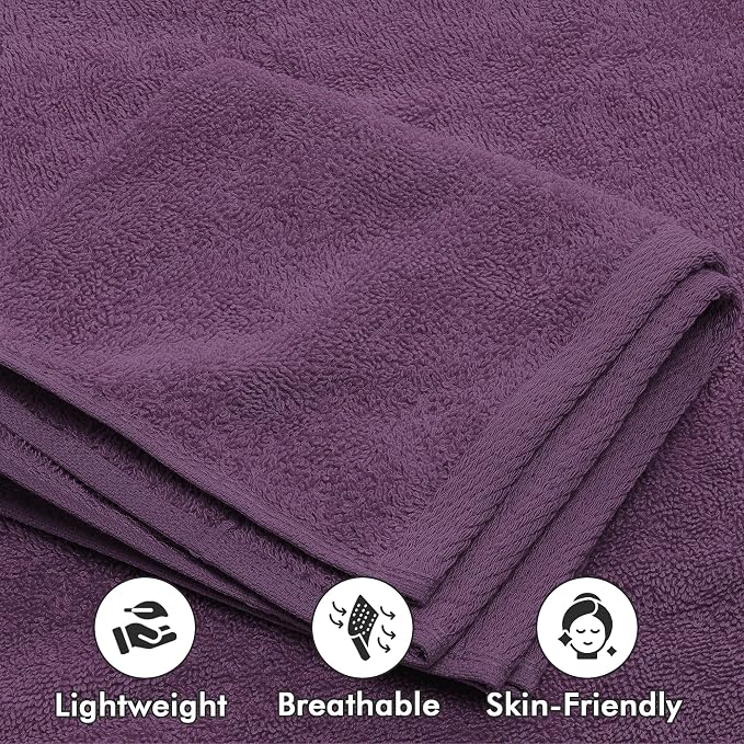 Bath Towels Set of 8 – 100% Cotton (Dark Purple) Bathroom Towel Set Bale Includes 2 Bath, 2 Hand, 4 Face Towels – Soft, Absorbent & Quick Dry Towel for Bathroom, Spa, Kitchen, Hotel Use
