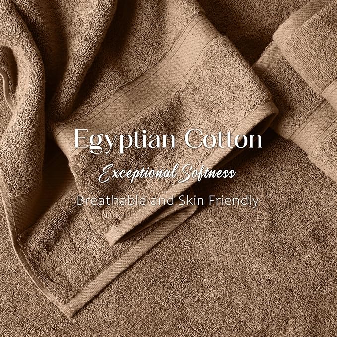 SUPERIOR Egyptian Cotton Ultra Plush & Absorbent, 6 Piece Set, Latte | Quick Dry, Soft Luxury Towel Set, Bath Essentials, Guest Bath, Spa, 2 Bath, 2 Hand, 2 Face Towels, Madeline Towels