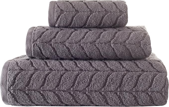 BAGNO MILANO Turkish Cotton Bath Towels, Hand Towels - Soft Plush Jacquard Collection Luxury Towels Set (Grey, Bath Sheet 35x70)