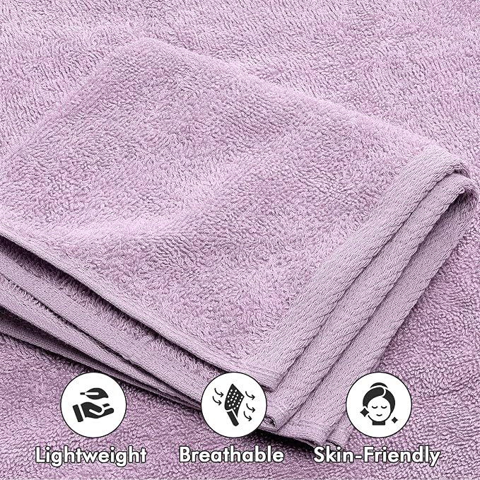 Bath Towels Set of 8 – 100% Ring Spun Cotton (Lilac) Bathroom Towel Set Bale Includes 2 Bath, 2 Hand, 4 Face Towels – 550 GSM Soft, Absorbent & Quick Dry Towel for Bathroom, Spa, Kitchen, Hotel Use