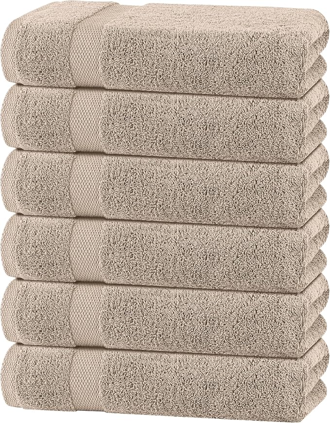 White Classic Wealuxe Taupe Bath Towels 24x50 Inch, Cotton Towel Set for Bathroom, Hotel, Gym, Spa, Soft Extra Absorbent Quick Dry 6 Pack