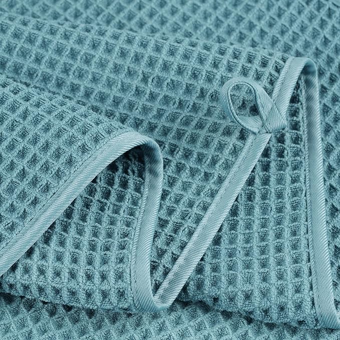 POLYTE 430 GSM Microfiber Quick Dry Lint Free Oversize Bath Towel Set, 6 Piece (Waffle Weave)