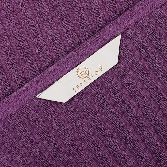 Cotton 2-Piece Solid and Ribbed Bath Towel Set, Bath Towels- 27" x 54", Plum by Superior