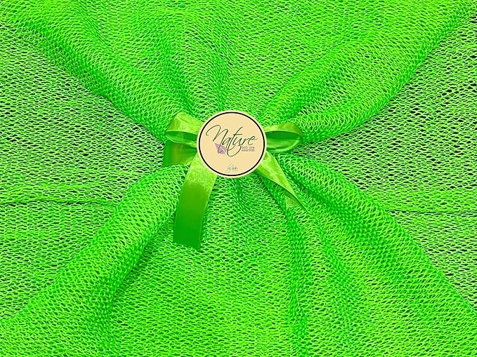 African Net Bath Sponge, Customaized Nature1 Weave, Long, Skin Exfoliation, Porous, Stretches Horizontally to Approximately 49" (Chartreuse Green).