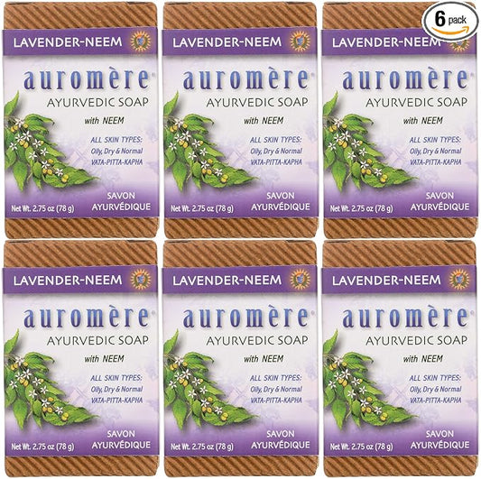 Auromere Ayurvedic Bar Soap, Lavender Neem - Eco Friendly, Handmade, Vegan, Cruelty Free, Natural, Non GMO (2.75 oz), 6 pack