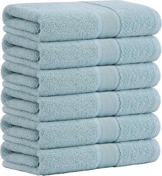 Aibaser Bath Towels, 27x54inch - Natural, Ultra Absorbent Towels for Bathroom, Travel, Gym, Shower and Spa (6 Piece Set) (Blue)