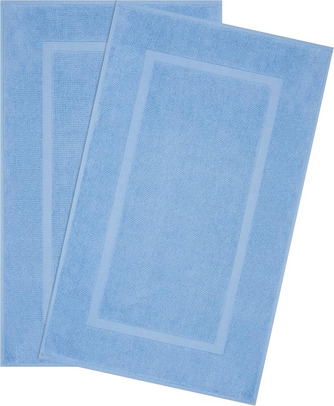 Cotton Paradise 100% Cotton Turkish Bathmat Set, Soft Absorbent Quick Dry, 2 Piece 20x34 Bathmat Floor Set, Sky Blue