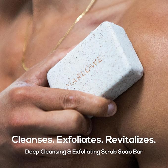 MARLOWE. Body Scrub Soap, Exfoliating Soap Bar, Santal, 7 oz (3 Bars) | Scrub Soap Bar that deeply cleanses and exfoliates while buffing away rough, dry skin. Warm Santal scent.