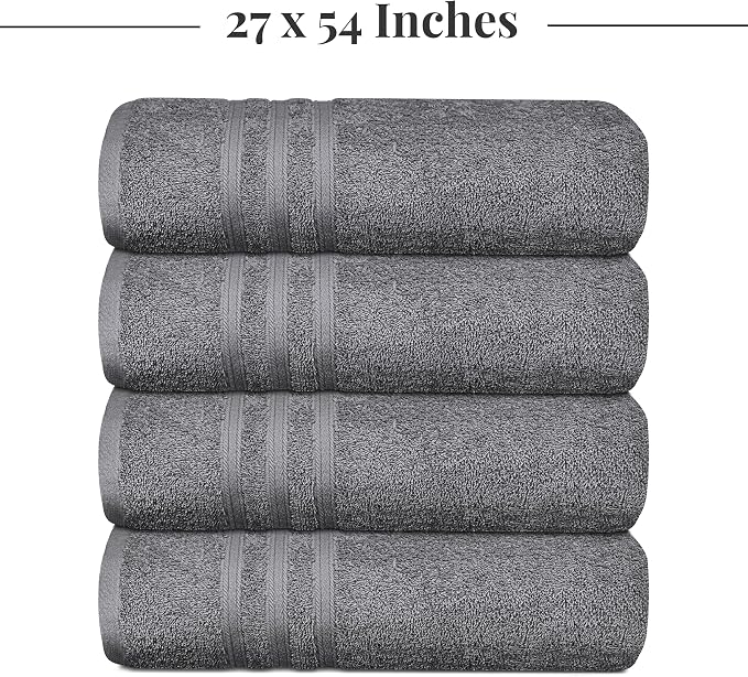 Tens Towels Pack of 4 Soft Bath Towels, 100% Cotton, 27 x 54 Inches, Lightweight & Quick-Dry, Ideal for Daily Bathroom Use, Practical & Comfortable, Dark Grey